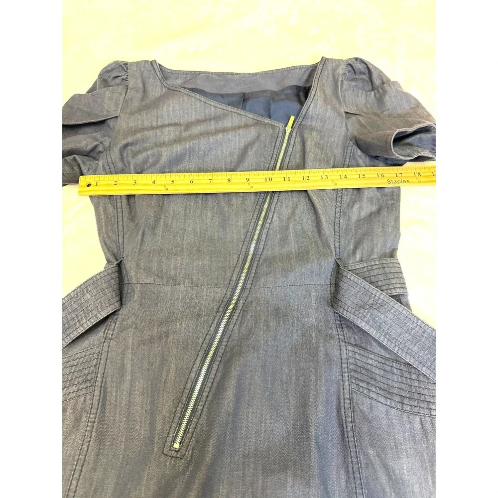 Karen Millen Navy Cotton Belted Asymmetric Zip Pockets Denim Dress Sz 6